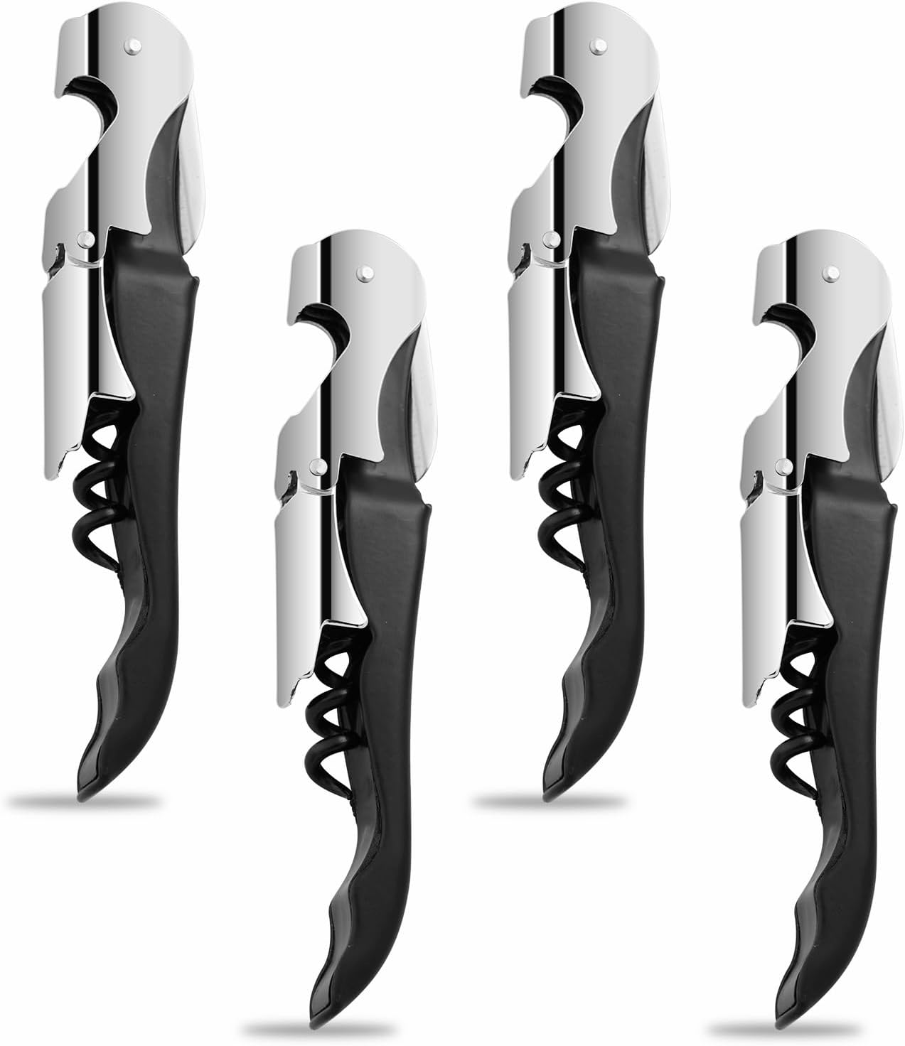 4PCS Wine Key Corkscrew - Stainless Steel Wine Opener with Foil Cutter, Double Hinged Cork Screw Wine Bottle opener, Professional Bar Accessories Wine Key for Servers, Bartenders