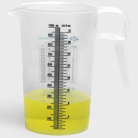 32oz (1 Quart) Measure Pitcher with Convenient Conversion Chart – Extra Strong Food Grade – Great for Cooking, Home Hobbies, Shop Oil and Fluids, Spa Chemicals with High Chemical Resistance by Turnah
