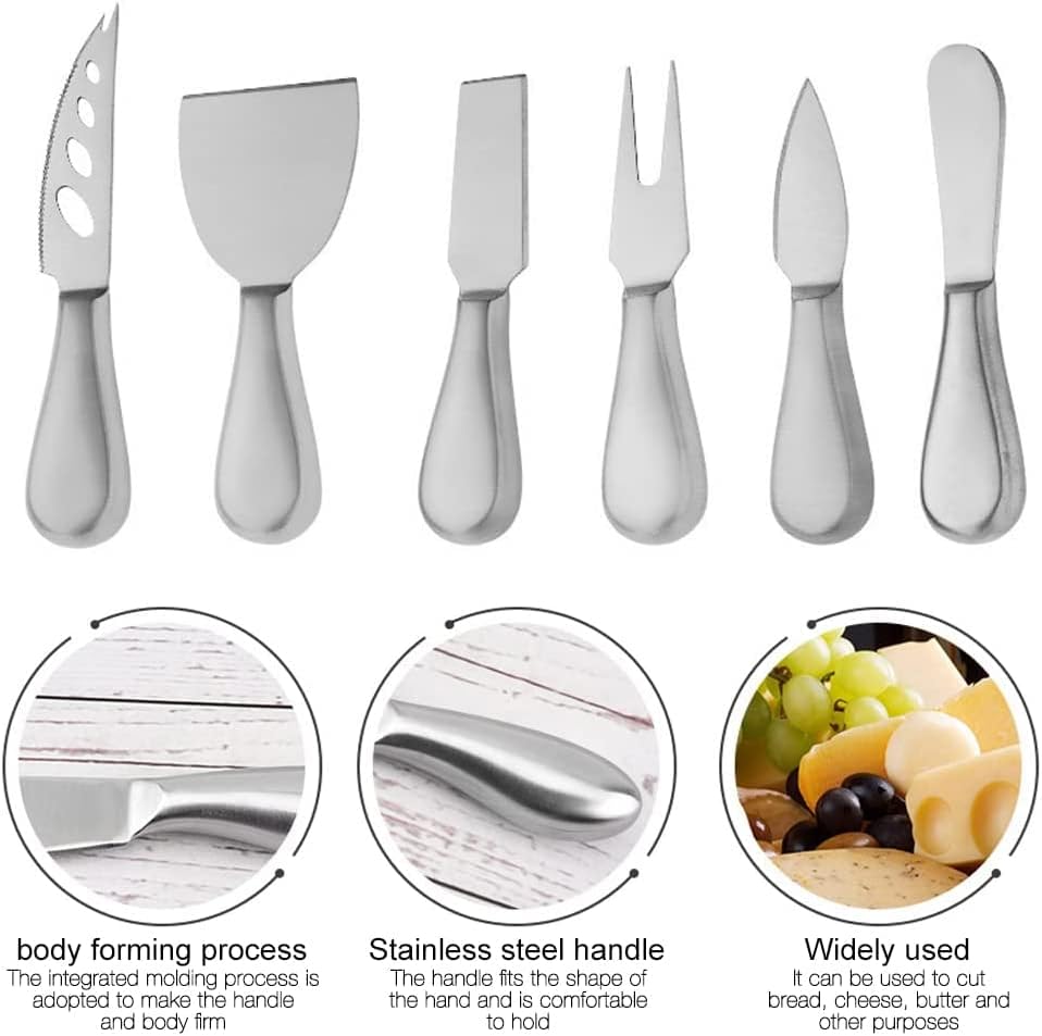 Premium Stainless Steel Cheese Tool Set - 6 Piece Cheese Knife Set - Cut, Spread All Your Favorite Cheeses