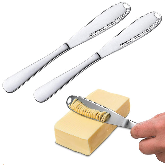 2Pcs Butter Knife Spreader Long - Butter Spreader Knife Stainless Steel Butter Knife for Cold Butter Kitchen Accessories - 3 In 1 Butter Knife Serrated Knife Kitchen Gadgets Cheese Butter Mill Tool