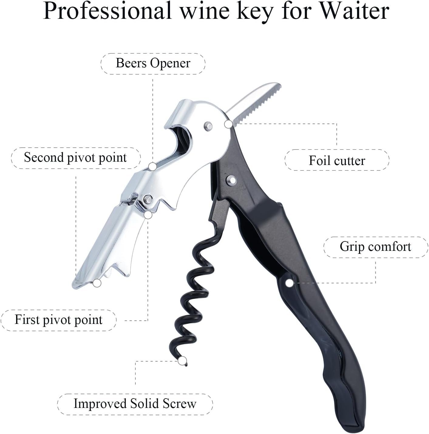 4PCS Wine Key Corkscrew - Stainless Steel Wine Opener with Foil Cutter, Double Hinged Cork Screw Wine Bottle opener, Professional Bar Accessories Wine Key for Servers, Bartenders