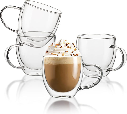 Sweese Clear Coffee Mugs - 8 oz Double Wall Glass Coffee Mugs Set of 4, Perfect for Espresso, Latte, Cappuccino