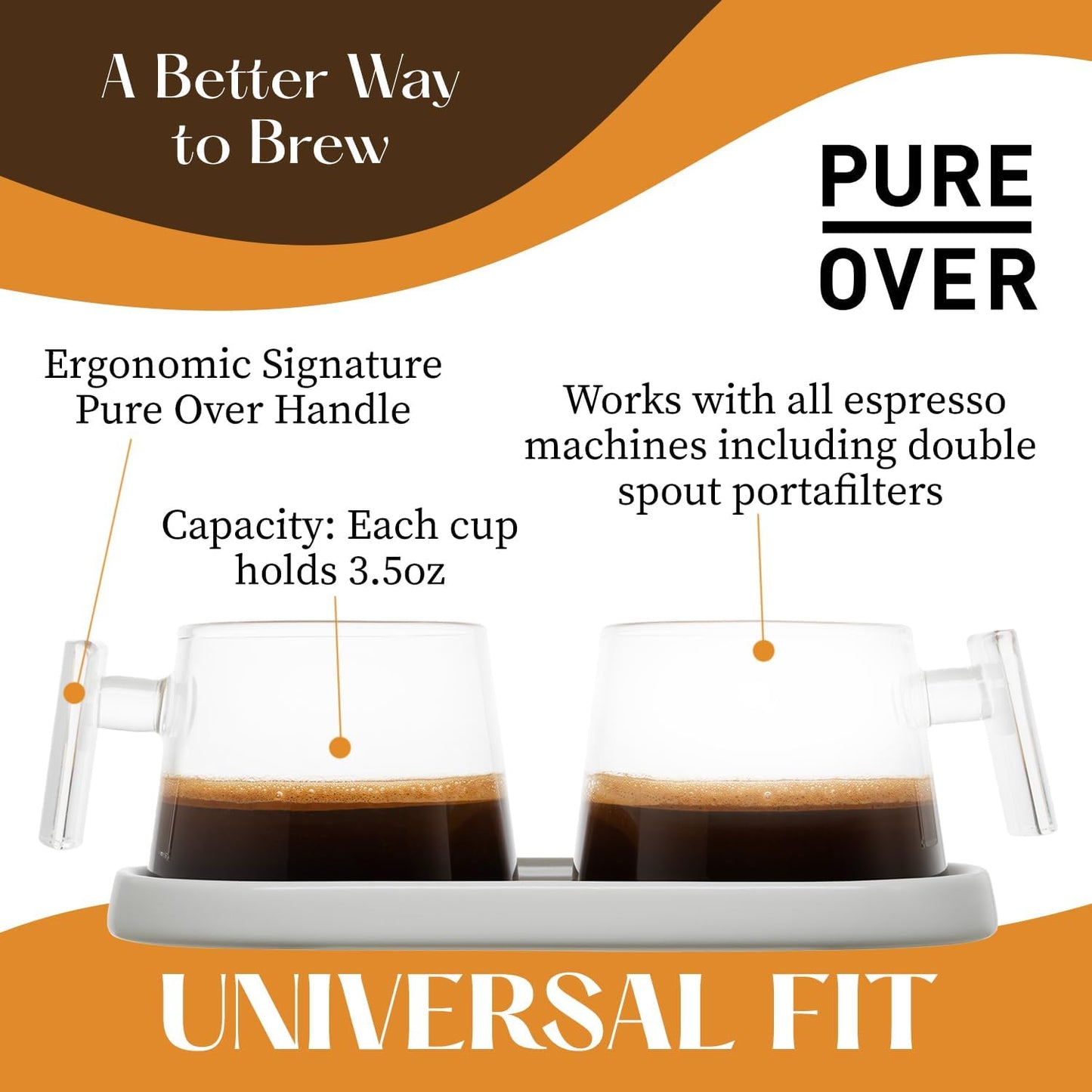 Pure Over Glass Espresso Cups | 2 Piece Coffee Mugs Set | Ceramic Coaster | Easy to Clean | Made of Borosilicate Glass | Heat Resistant (set of two) | Demitasse (Black Ceramic Coaster)