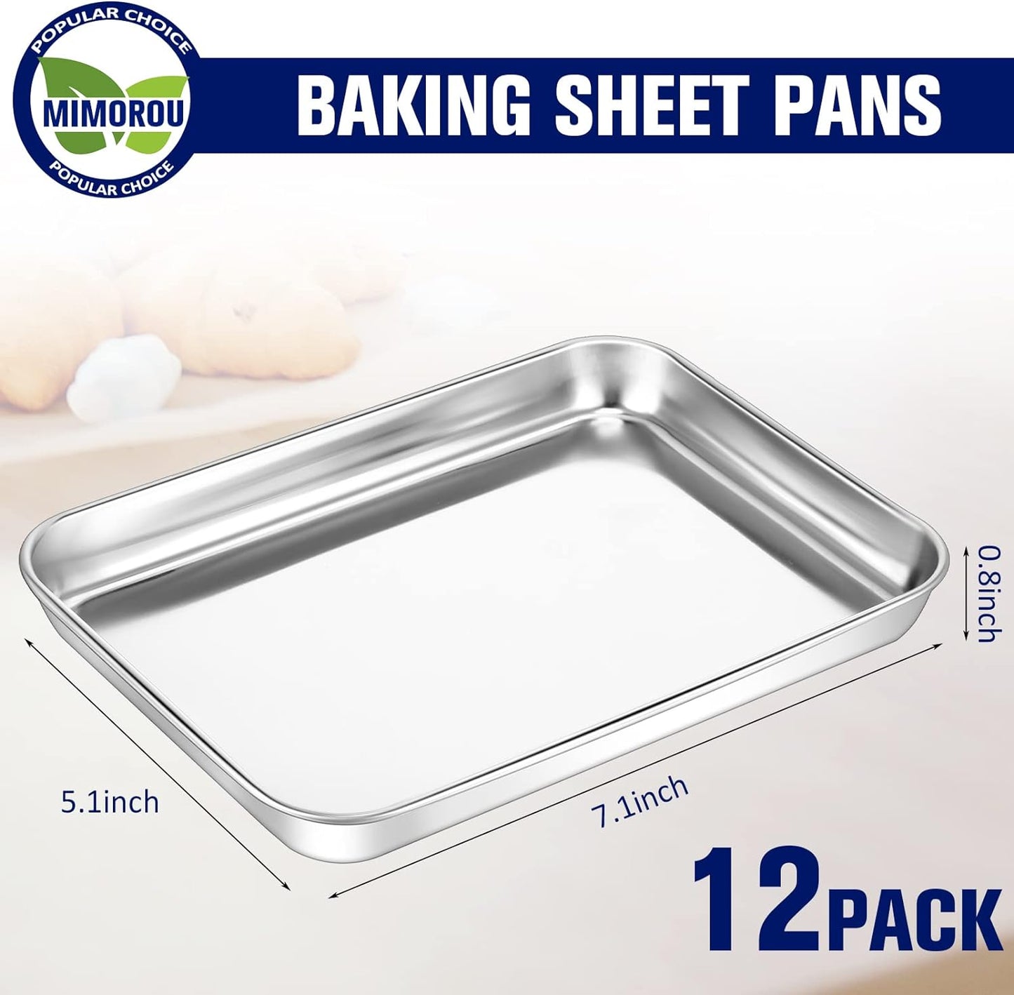 12 Pcs Baking Sheet Stainless Steel Cookie Sheet Small Metal Sheet Pans Professional Rectangle Oven Trays Kitchen Baking Cooking Oven and Toaster, Dishwasher Safe (7.1 x 5.1 Inch)