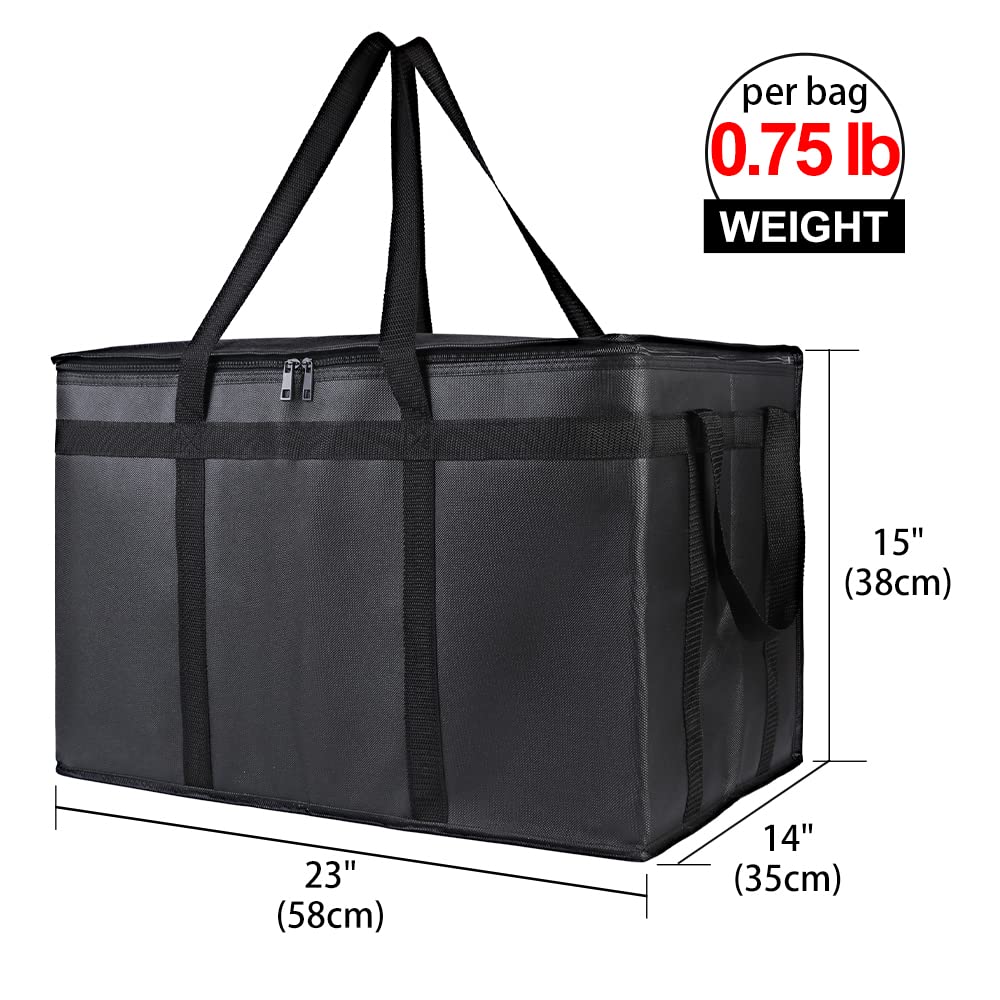 2-Pack Insulated Food Delivery Bag for Hot and Cold Meal, XXXL, Black, Grocery Tote Insulation Bag for Catering, Large Pizza Warmer