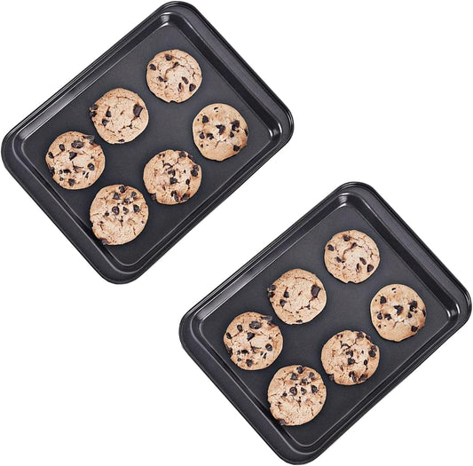 2 Small Baking Sheets 9.45 X 7.09 Inch (Inner 7.5x6) Mini Cookie Tray Toaster Conventional Oven Pan Nonstick No Warp Magnetic Bakeware for 1 or 2 Person