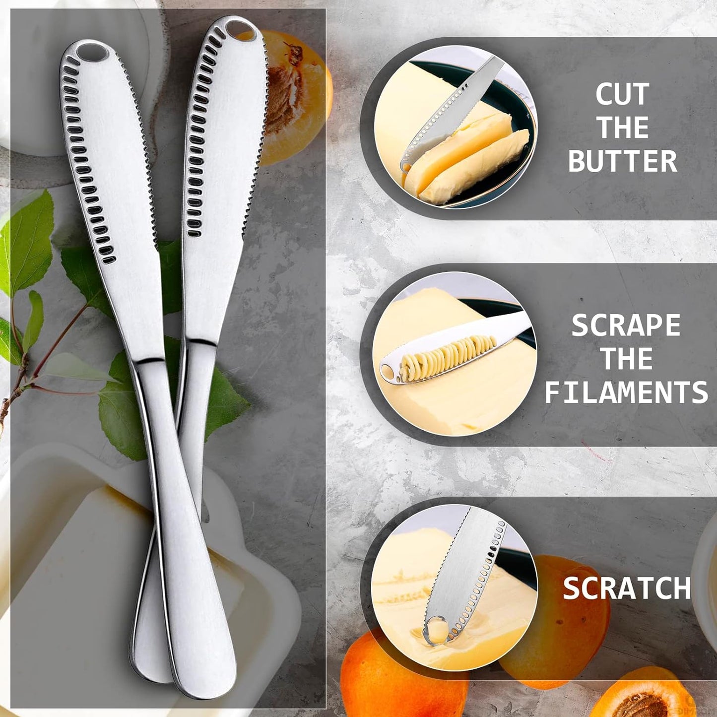 2Pcs Butter Knife Spreader Long - Butter Spreader Knife Stainless Steel Butter Knife for Cold Butter Kitchen Accessories - 3 In 1 Butter Knife Serrated Knife Kitchen Gadgets Cheese Butter Mill Tool