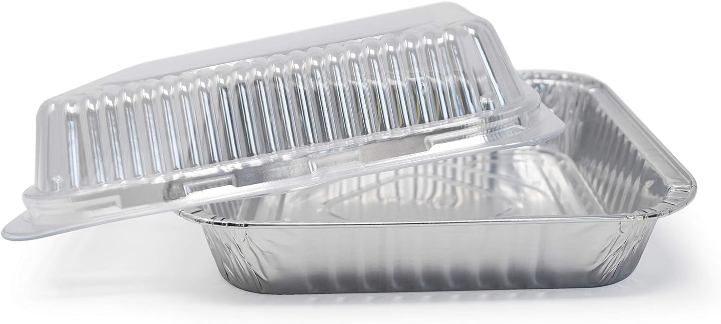 (35 Pack) 8” x 8” Square Baking Cake Pans with Plastic Dome Lids | Heavy Duty l Disposable Aluminum Foil Tins l Portable Food Containers l Perfect for Roasting Oven Toaster Cooking