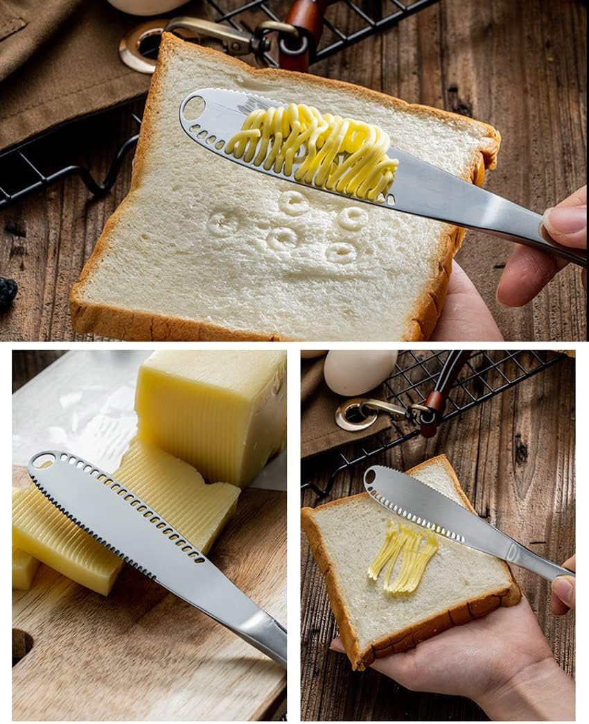 Butter Knife,Butter Cutter Slicer Stainless Steel Butter Knife Spreader,3 In 1 Multi Function Cheese Knife Easy Spread Butter Curler Knife For Cold Butter,Peanut. (2 PCS)