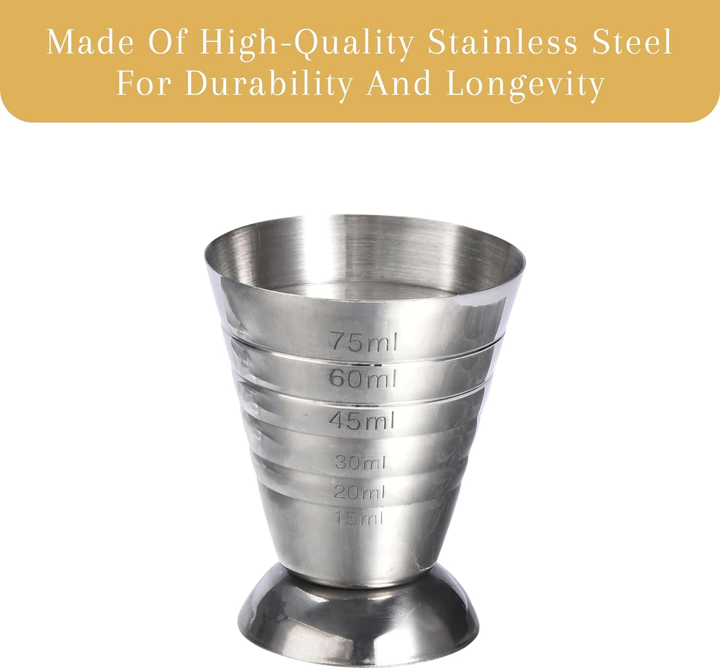 2LB Depot Pack Of 2 Stainless Steel Cocktail Jigger Measuring 2.5 fl oz Measure Cup - Jigger Bar Accessories for Bartending - Measure Wine, Alcohol, Liquor Cocktail Shot - (2.5 fl oz / 5 tbsp / 75 ml)