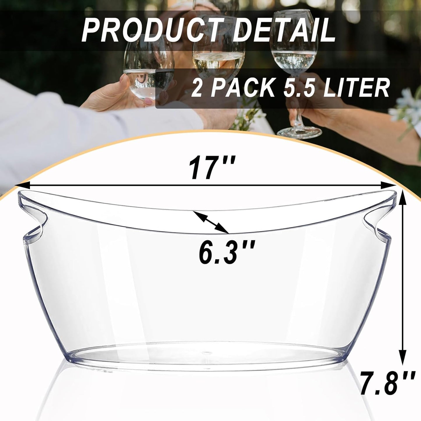 2 Pack Ice Bucket, Acrylic Champagne Bucket 5.5L Beverage Tub for Parties, Mimosa Bar Supplies, Cocktail Bar, Champagne, Beer, Wine, Clear, Long and Narrow