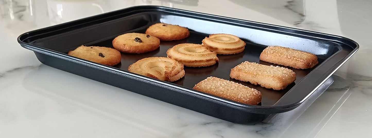 2 Small Baking Sheets 9.45 X 7.09 Inch (Inner 7.5x6) Mini Cookie Tray Toaster Conventional Oven Pan Nonstick No Warp Magnetic Bakeware for 1 or 2 Person