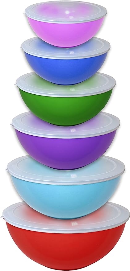 12 Piece Nested Polypropylene Mixing Bowl Food Storage Set with Lids, Deep Red