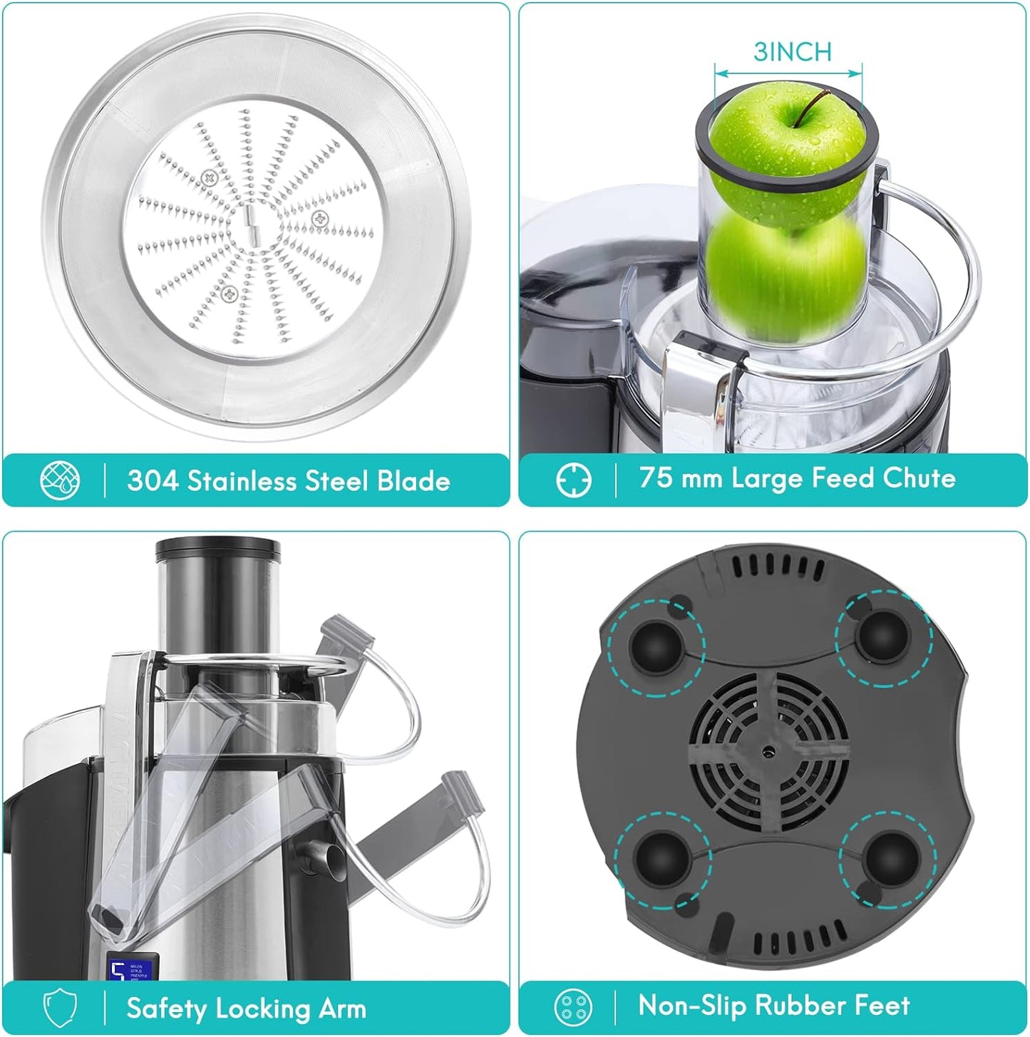 1000W 5-SPEED LCD Screen Centrifugal Juicer Machines Vegetable and Fruit, Healnitor Juice Extractor with Big Adjustable 3" Wide Chute, Easy Clean, BPA-Free, High Juice Yield, Silver