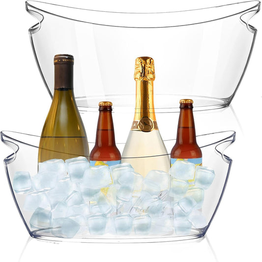 2 Pack Ice Bucket, Acrylic Champagne Bucket 5.5L Beverage Tub for Parties, Mimosa Bar Supplies, Cocktail Bar, Champagne, Beer, Wine, Clear, Long and Narrow