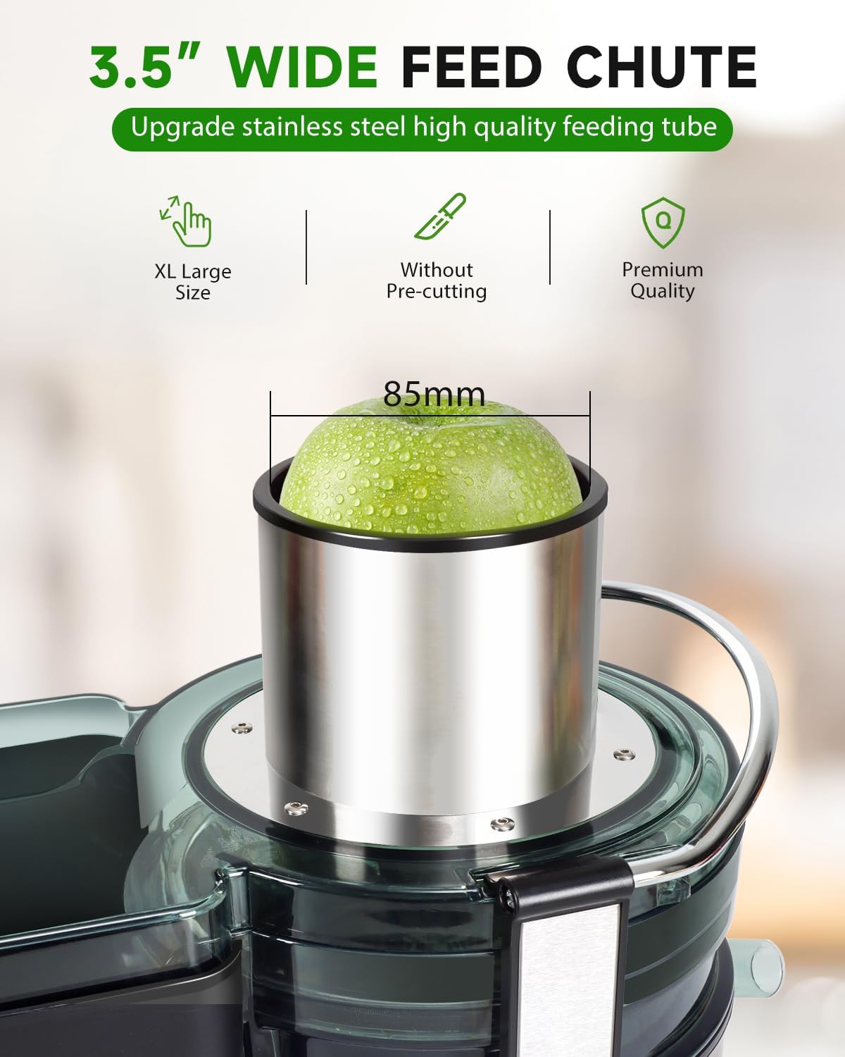 Healnitor 1000W 3-Speed LED Centrifugal Juicer Machines Vegetable and Fruit, 3.5" Big Wide Chute, Easy Clean, High Juice Yield, BPA Free, Stainless Steel