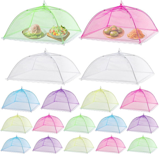 16 Pcs Mesh Food Cover Food Tent Set Reusable Collapsible Pop up Food Nets for Outdoors Summer Party Picnic, 2 Pcs 40" x 24", 4 Pcs 17" x 17", 5 Pcs 14" x 14", 5 Pcs 12" x 12" (Colorful)