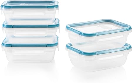 Snapware Total Solution 10-Pc Plastic Food Storage Containers Set, 3-Cup Rectangle Meal Prep Container, Non-Toxic, BPA-Free Lids with 4 Locking Tabs, Microwave, Dishwasher, and Freezer Safe