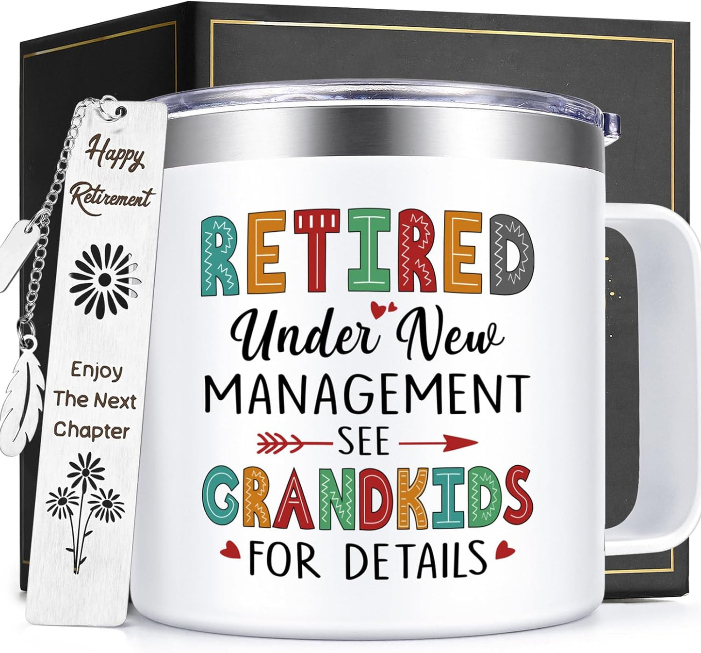 Lifecapido Retirement Gifts for Women, Retired Under New Management See Grandkids for Details Insulated Coffee Mug 14oz, Funny Happy Retirement Gifts Christmas Mothers Day Gifts for Grandma, White