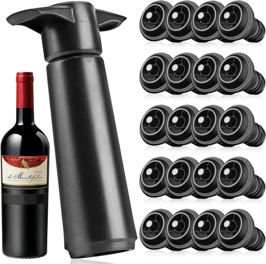 20 PCS Wine Stoppers with Wine Saver Pump,Wine Bottle Stopper Set Reusable Vacuum Sealer, Wine Preserver,Vacuum Pump Wine Keeper Wine Saver Pump for Kitchen Office Home Bar Favor Supplies (21 pieces)