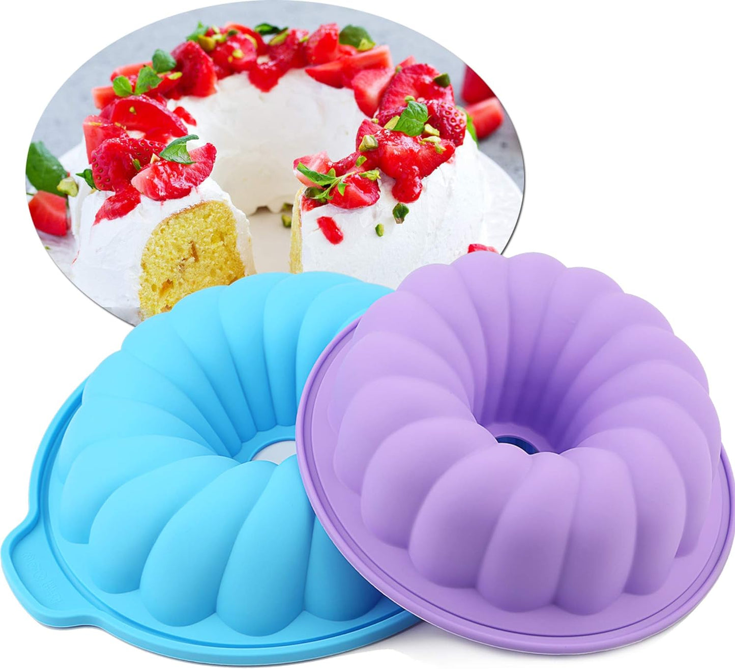 2 Pack Silicone Round Cake pan European Grade Non-Stick Bakeware For Jello, Bread, Gelatin, Cakes pans 8-10Inch