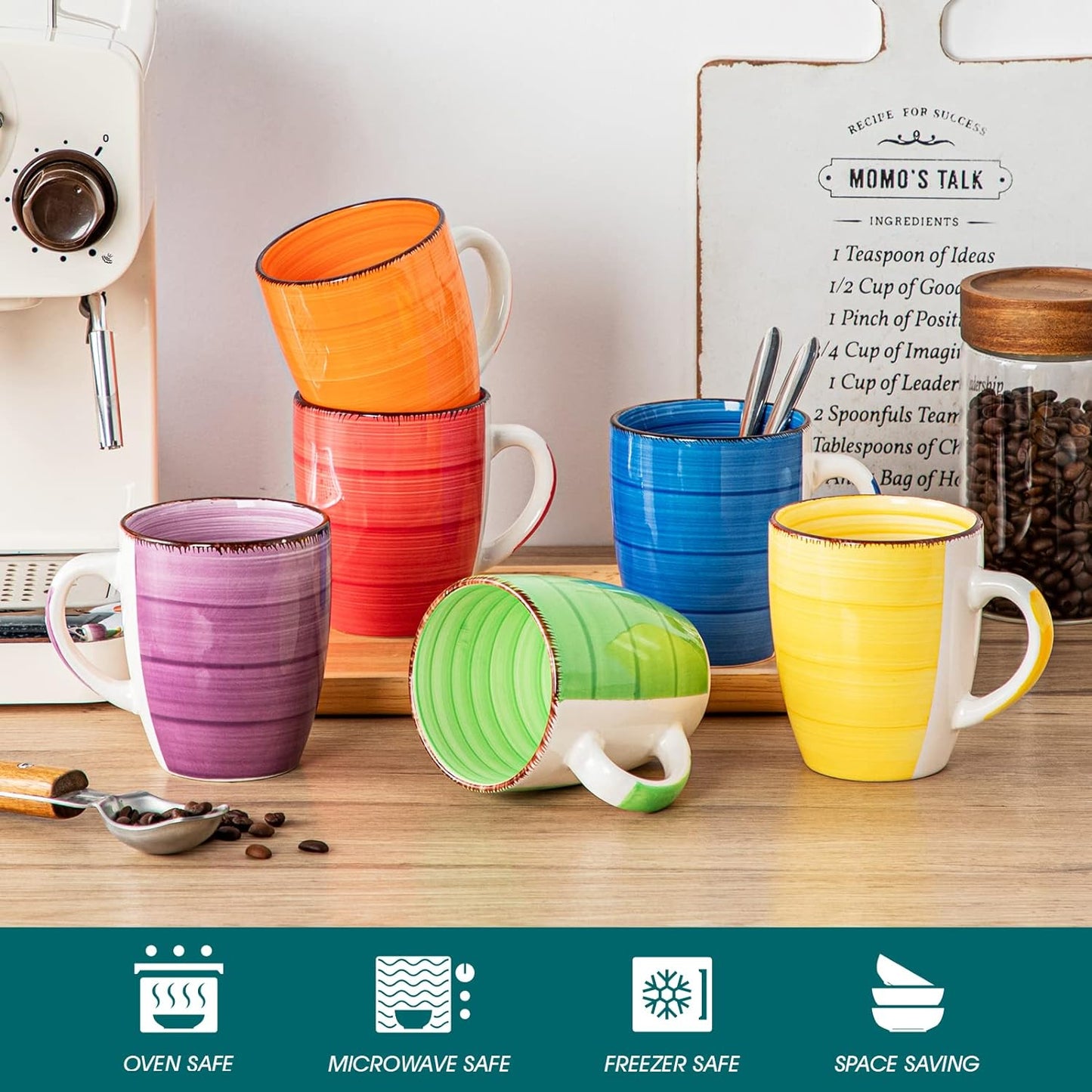 vancasso Bonita 12 Oz Coffee Mugs Set of 6, Ceramic Coffee Cups for Cappuccino, Latte, Tea, Cocoa, Warm Color