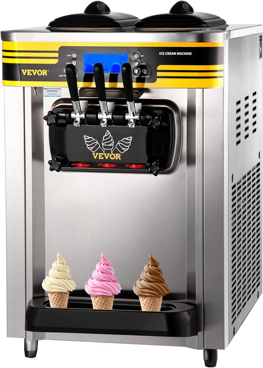 VEVOR Soft Serve Ice Cream Maker, 2350W Commercial Ice Cream Machine 5.8-7.9 gal per hour, Puffing & Shortage Alarm, Countertop Soft Serve Maker for Restaurant Home Party, Silver