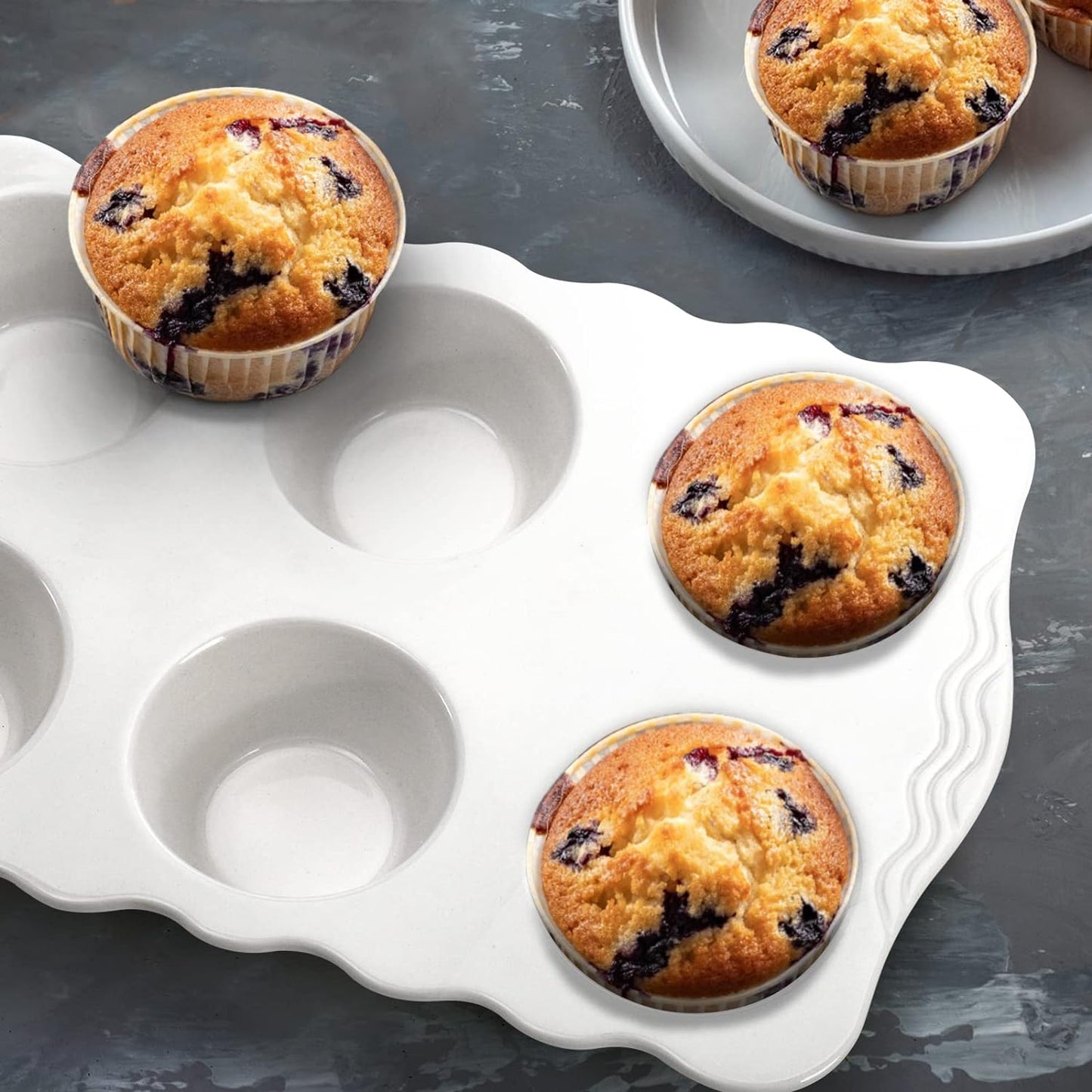 2 Pack Ceramic Muffin Pans, 6 Cups Non-stick Muffin Tin Cupcake Baking Pans with Handles for Muffin Cakes, Egg Tarts, Mousse, Pot Pie, Jelly