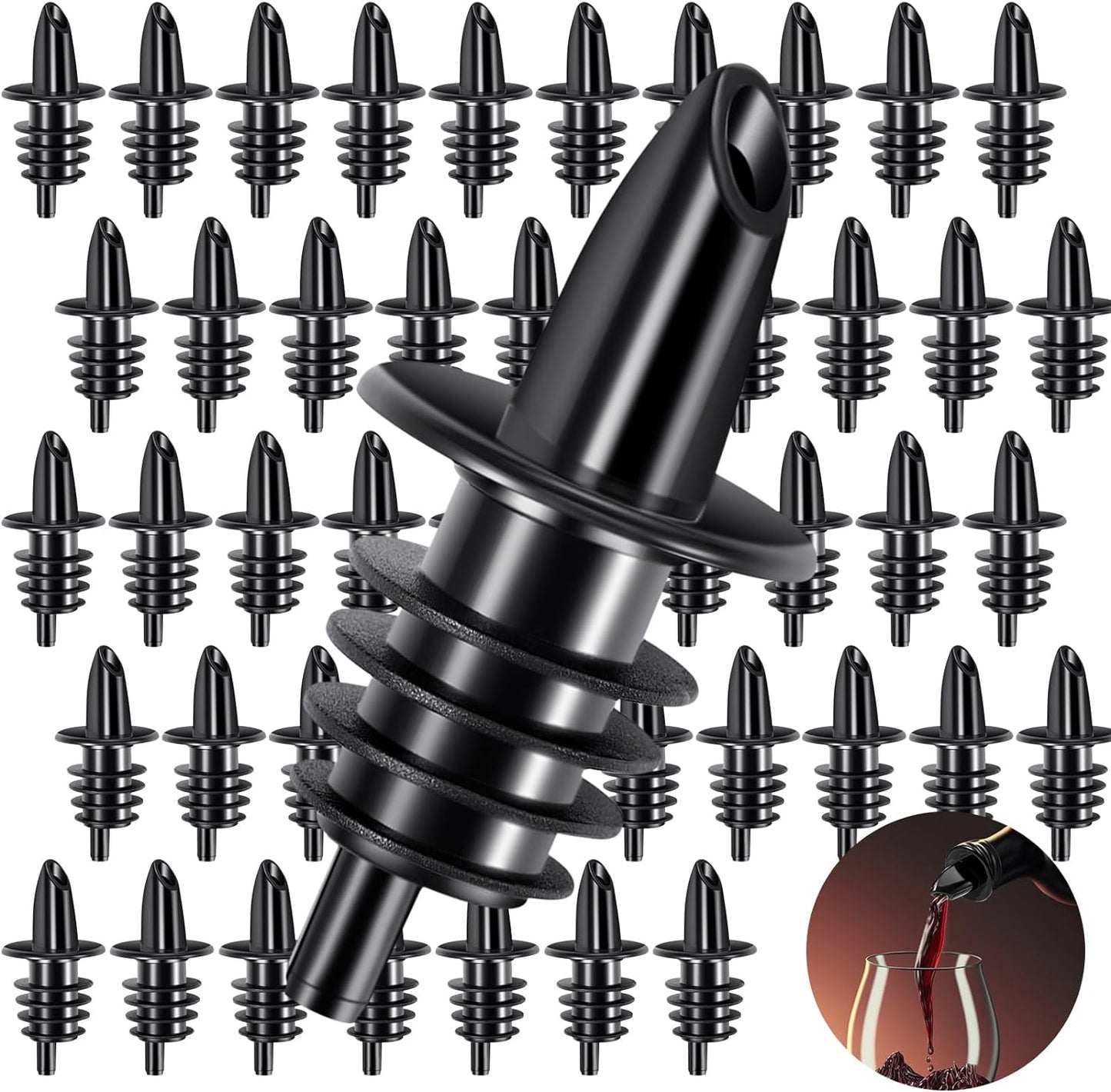 200 Pcs Liquor Bottle Pourers Plastic Bottle Pourers for Alcohol Classic Black Spouts for Bottles to Flow Syrup, Wine, Oil, Alcohol, Ice, Coffee, Pubs, Clubs, Restaurants, Bars, Shop, Diner