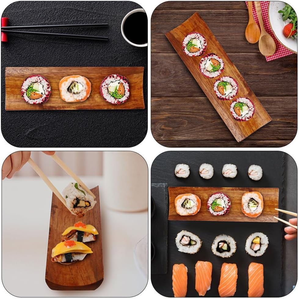 AYNEFY Wood Sushi Plate,2Pcs 7.2x2.1in Japanese Style Rectangle Serving Tray Dessert Appetizer Cracker Serving Platter Snack Fruit Serving Dishes for Party Banquet Dinner Entertaining