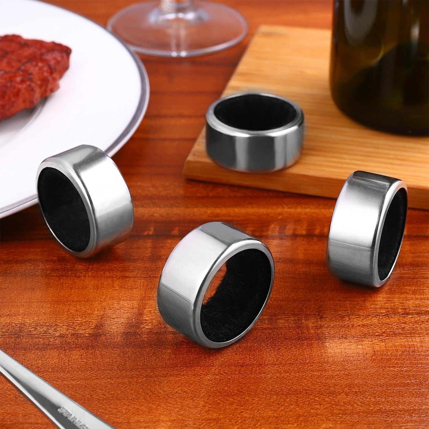 4 pcs Stainless Steel Red Wine Bottle Collar Leak- Proof Anti- Overflow Ring Wine Drip Catcher for Home Bar Restaurant Outdoor Parties (without Stripe)