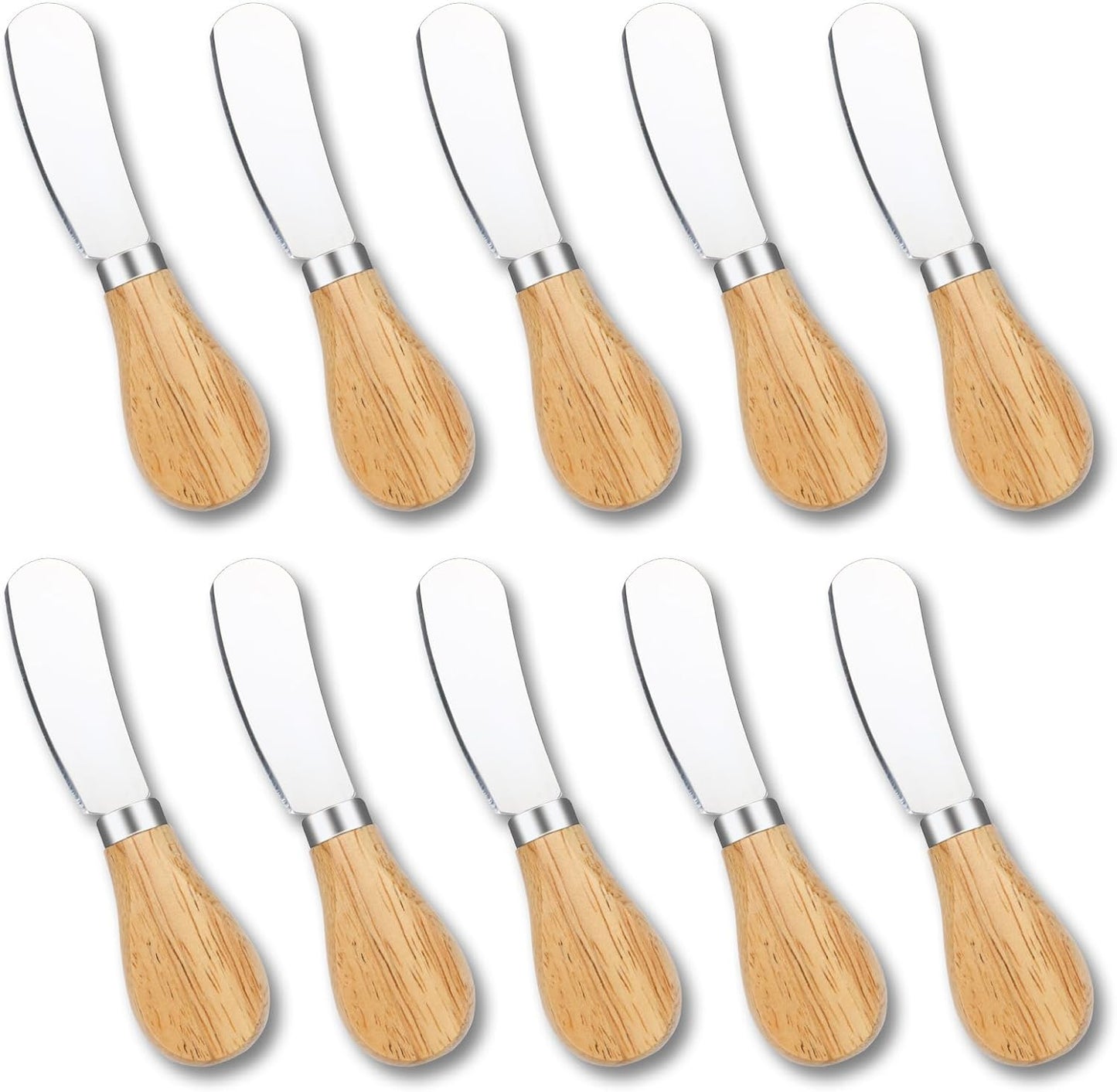 10 Pcs Cheese Spreader Knives, Mini Butter Knife Spreader with Wooden Handle, Stainless Steel Cheese Knife Set for Charcuterie Board, Sandwich, Appetizers, Cocktail Spreading Knife