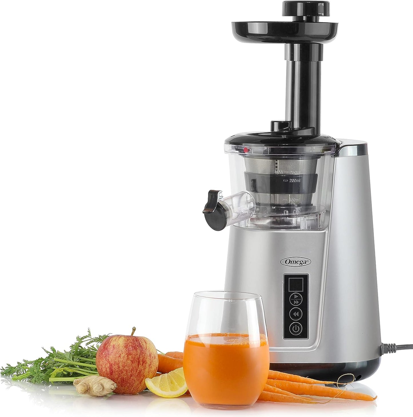 Omega JC3000SV13 Vertical Masticating Juicer, 65 RPM Compact Cold Press Juicer Machine, 150 W, Silver