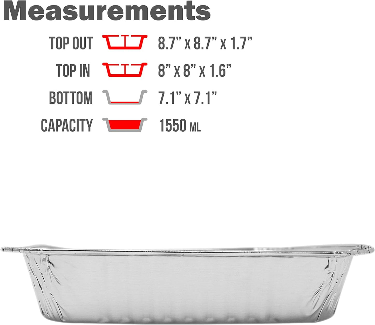 (35 Pack) 8” x 8” Square Baking Cake Pans with Plastic Dome Lids | Heavy Duty l Disposable Aluminum Foil Tins l Portable Food Containers l Perfect for Roasting Oven Toaster Cooking