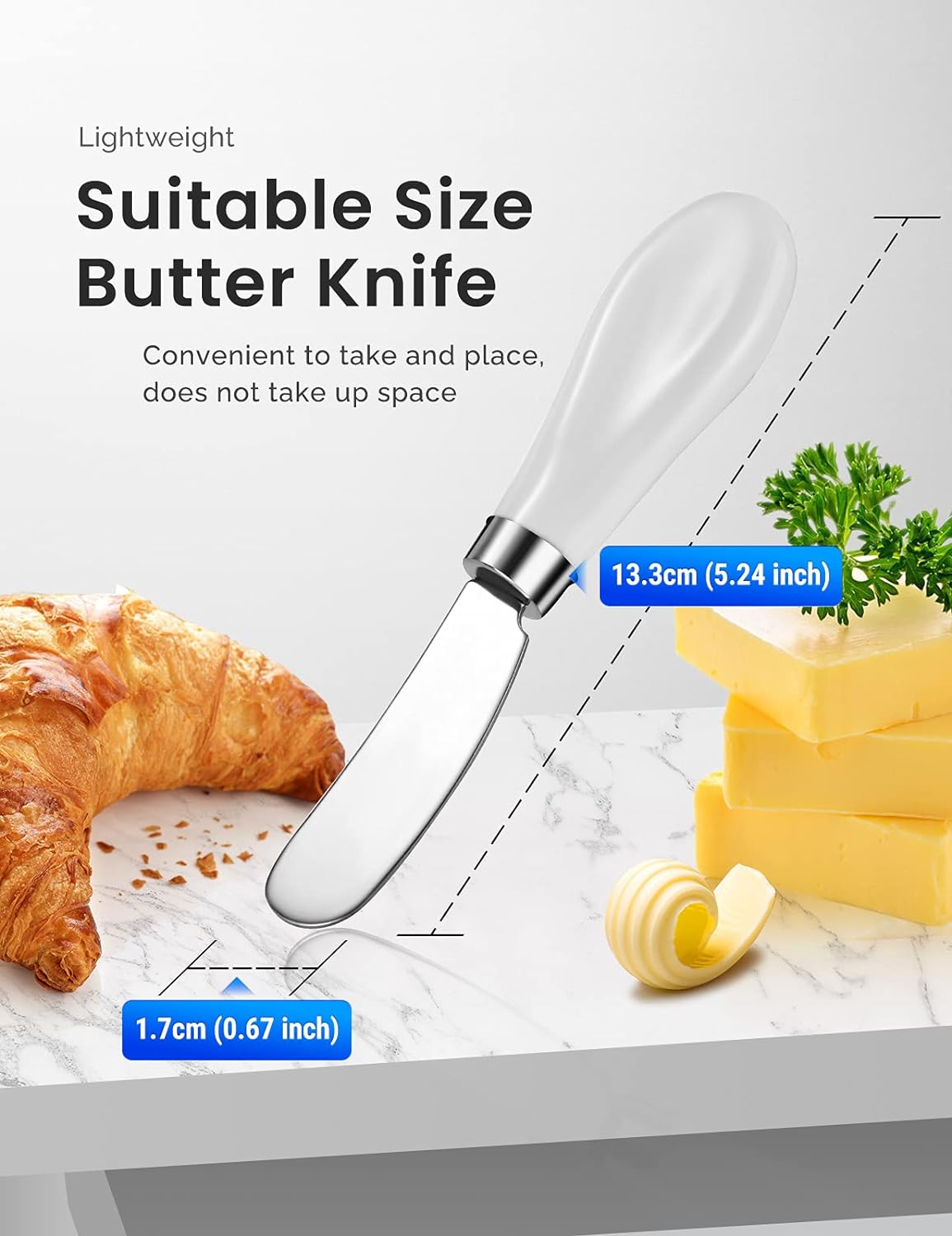 2 Pack Stainless Steel Butter Spreader Knife, Butter Knife with White Porcelain Handle, Cheese Butter Spreader Knives for Kitchen