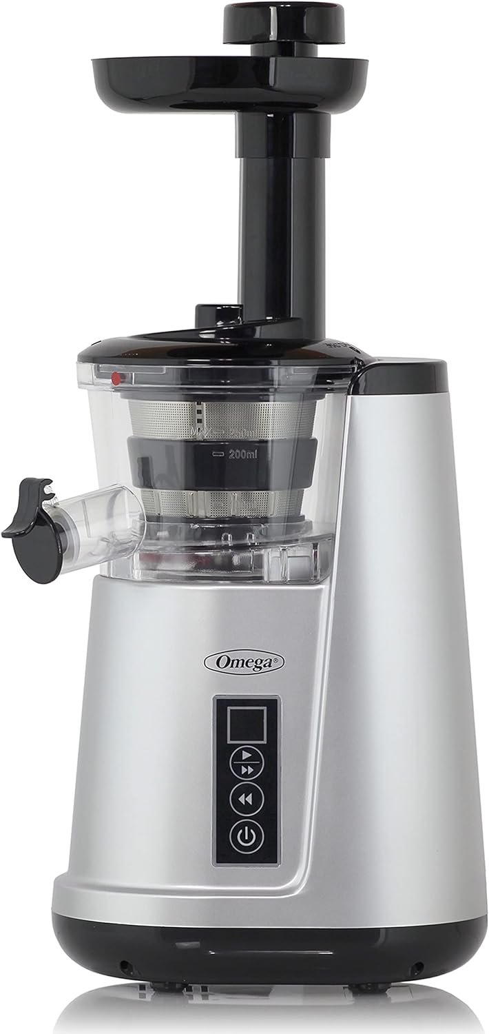 Omega JC3000SV13 Vertical Masticating Juicer, 65 RPM Compact Cold Press Juicer Machine, 150 W, Silver