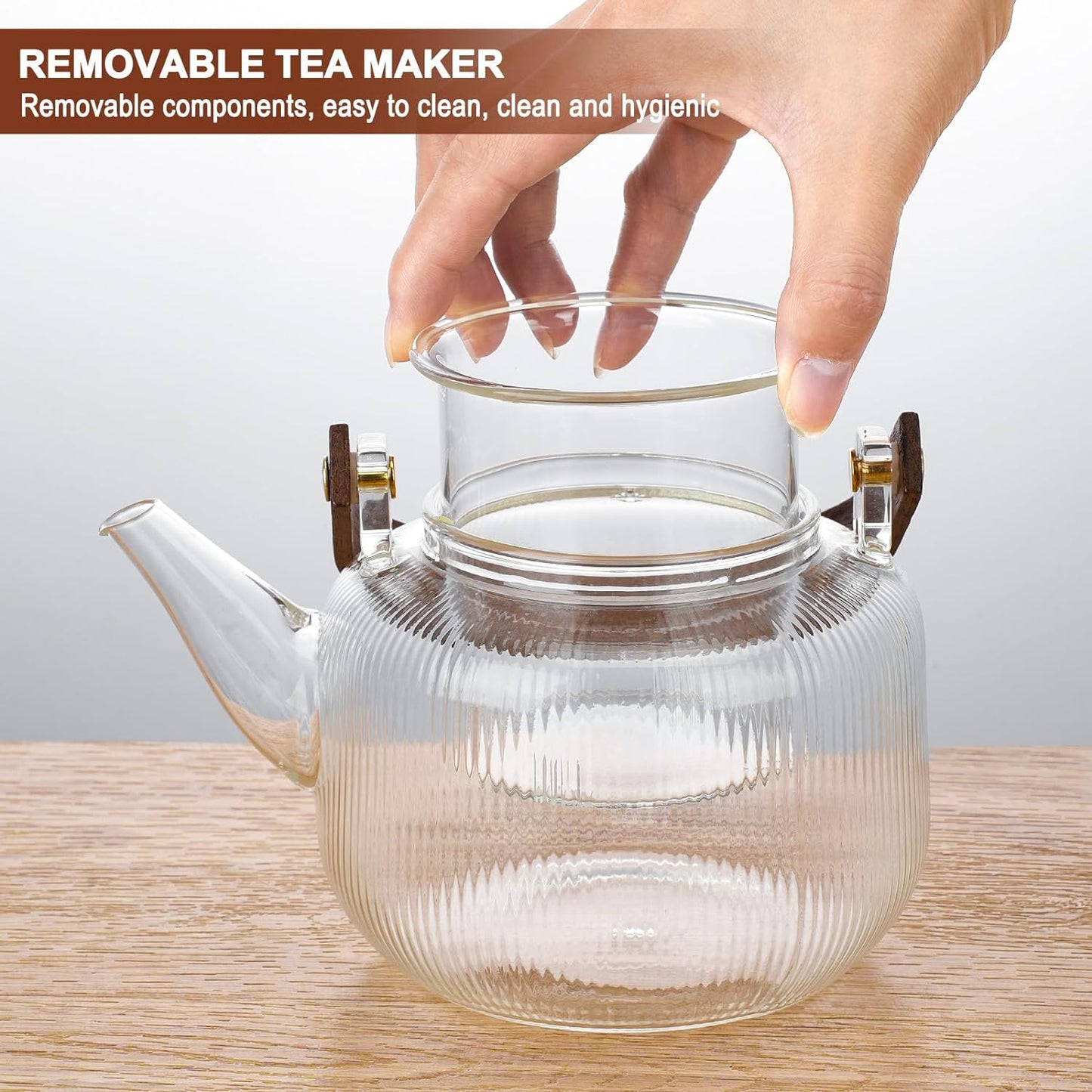 1000ml/34oz Glass Teapot Set with 2 Teacups & Removable Infuser, Heatproof Borosilicate Glass Tea Pot, Tea Maker for Loose Leaf & Blooming Tea