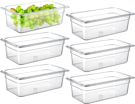 CURTA 6 Pack NSF Food Pans, 1/3 Size 4 Inch Deep, Commercial Polycarbonate Plastic Clear Freezer-Safe
