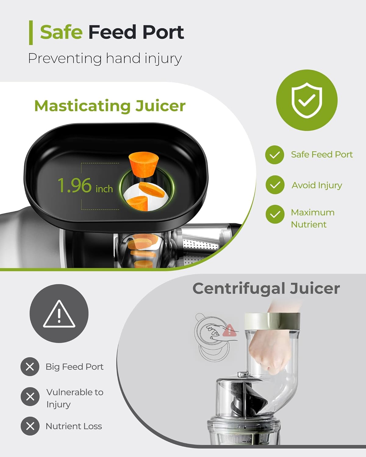 Jocuu Slow Masticating Juicer with 2-Speed Modes - Cold Press Juicer Machine - Quiet Motor & Reverse Function - Easy to Clean Juicer Extractor - Juice Recipes for Fruits & Vegetables (Dark Green)