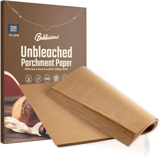 220 Pcs Unbleached Parchment Paper Baking Sheets, Baklicious Pre-cut Heavy Duty Parchment Baking Paper for Air Fryer, Oven, Bakeware, Steaming, Cooking Bread, CupCake, Cookies