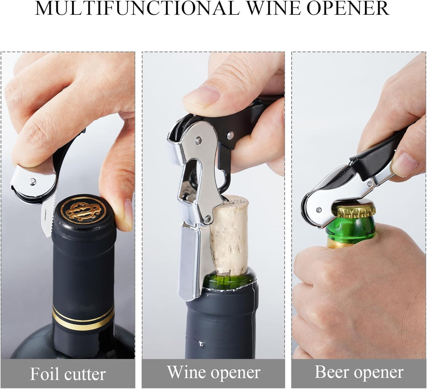 4PCS Wine Key Corkscrew - Stainless Steel Wine Opener with Foil Cutter, Double Hinged Cork Screw Wine Bottle opener, Professional Bar Accessories Wine Key for Servers, Bartenders