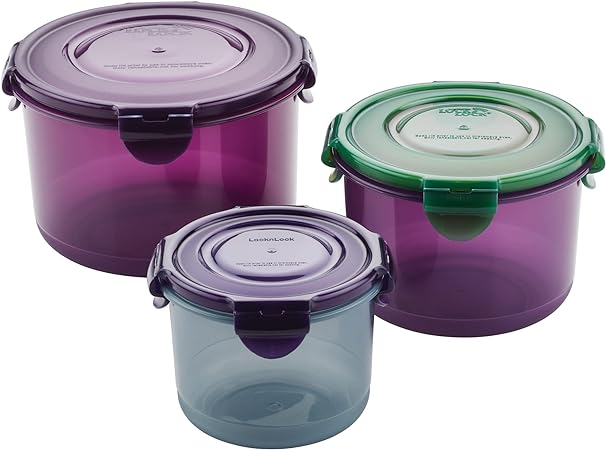 Lock & Lock ECO Food Storage Airtight Container Set with Lids, BPA Free, Round, 6 Piece, Assorted Colors