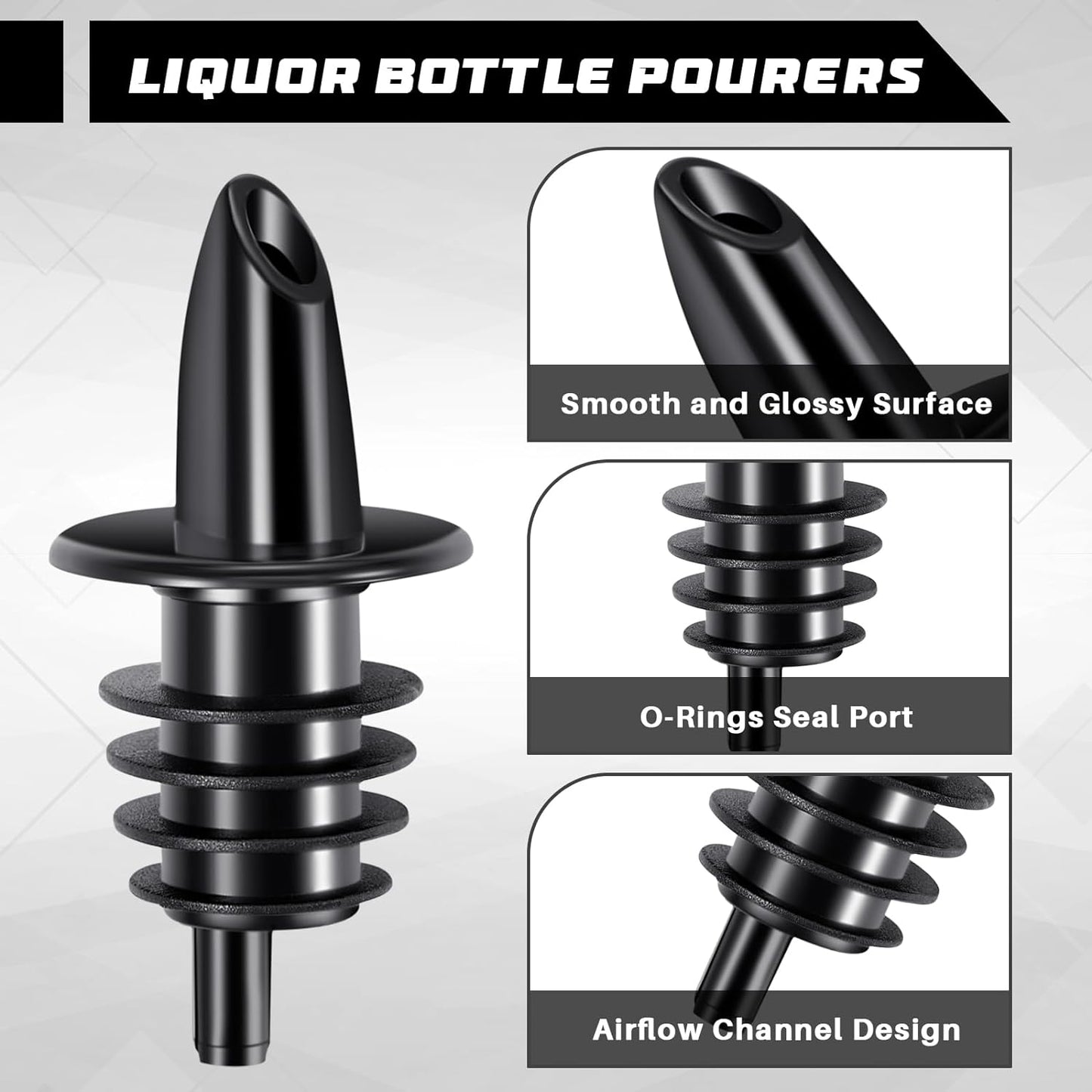 200 Pcs Liquor Bottle Pourers Plastic Bottle Pourers for Alcohol Classic Black Spouts for Bottles to Flow Syrup, Wine, Oil, Alcohol, Ice, Coffee, Pubs, Clubs, Restaurants, Bars, Shop, Diner