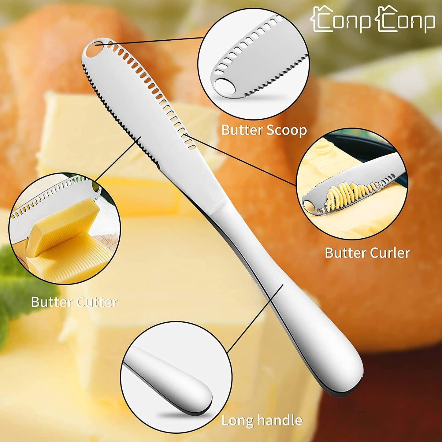 Butter Spreader, Stainless Steel Butter Spreader, 3 in 1 Kitchen Knife Gadgets Curler Slicer Spreader with Serrated Edge for Cutting and Spreading Butter Cheese Jam