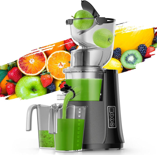 Cold Press Juicer Machines, Slow Masticating Juicers with 3.3-inch Wide Dual Feed Chute for Whole Fruits and Vegetables, Juice Extractor Maker with Quiet Motor, High Yield, BPA-Free