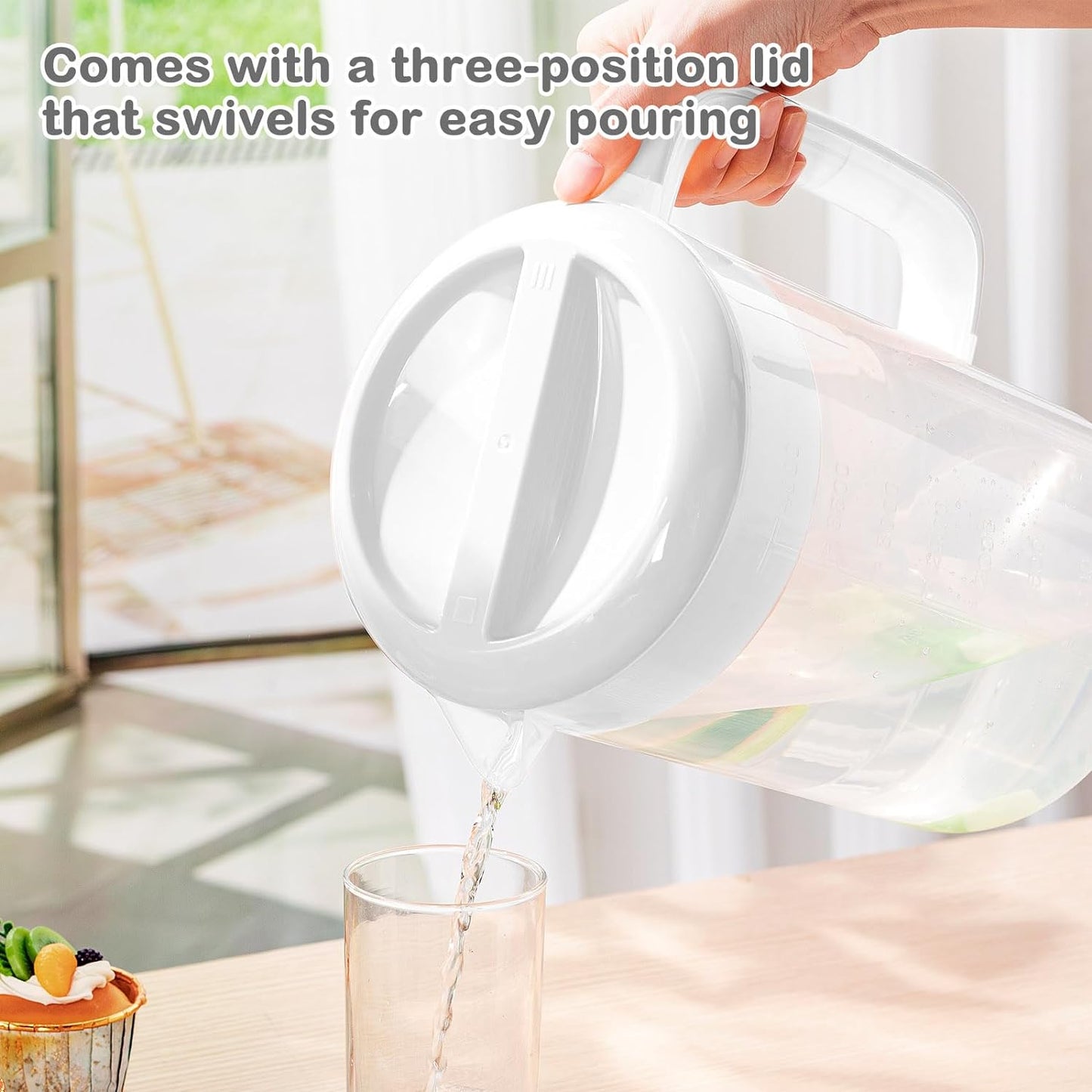 2Pcs Plastic Pitcher with Lid Large Clear Water Carafe Jug Ice Tea Pitcher Lemonade Juice Beverage Jar with Strainer Cover Handle Measurements for Hot Cold Coffee Drink (Coffee, White,1 Gallon/4L)