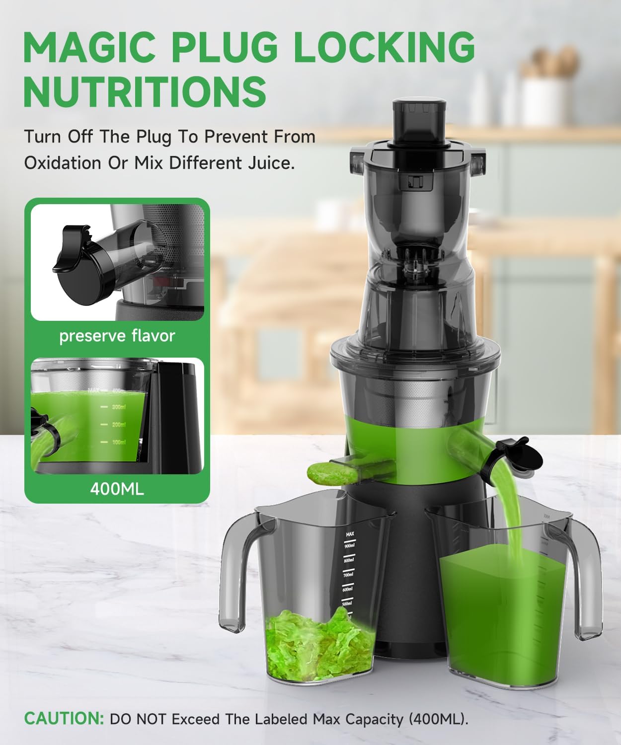 Cold Press Juicer Machines, Slow Masticating Juicers with 3.3-inch Wide Dual Feed Chute for Whole Fruits and Vegetables, Juice Extractor Maker with Quiet Motor, High Yield, BPA-Free