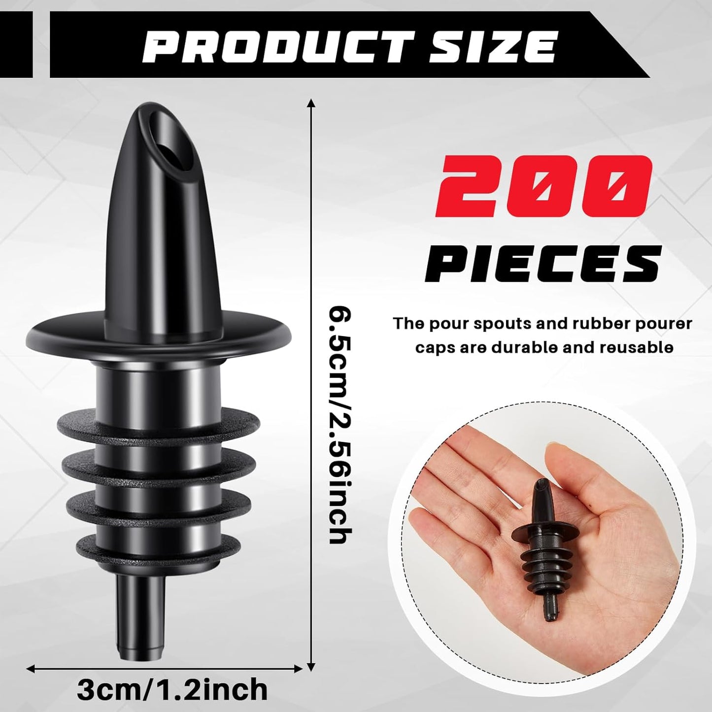 200 Pcs Liquor Bottle Pourers Plastic Bottle Pourers for Alcohol Classic Black Spouts for Bottles to Flow Syrup, Wine, Oil, Alcohol, Ice, Coffee, Pubs, Clubs, Restaurants, Bars, Shop, Diner