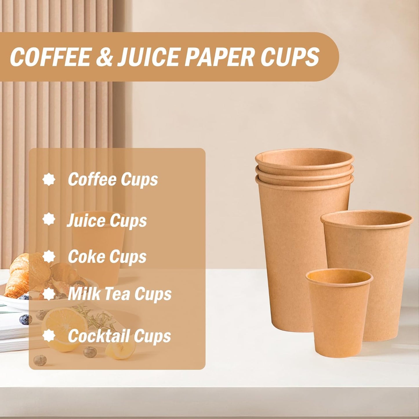 10OZ Disposable Paper Coffee Cup, 270 Count, Leak-Proof, Hot and Cold Beverages, Natural Kraft, Home Use