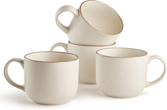 Riverside Collection 4-Piece Mug Set - Hand Crafted Ceramic Stoneware Mug Set, Modern Dining Mugs - Large & Multipurpose Shape Mugs, Microwave & Dishwasher Safe - Oxford White, 19 Oz.